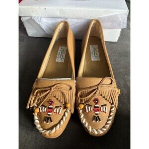 Haband Leather Moccasins Women 10M White Western Aztec